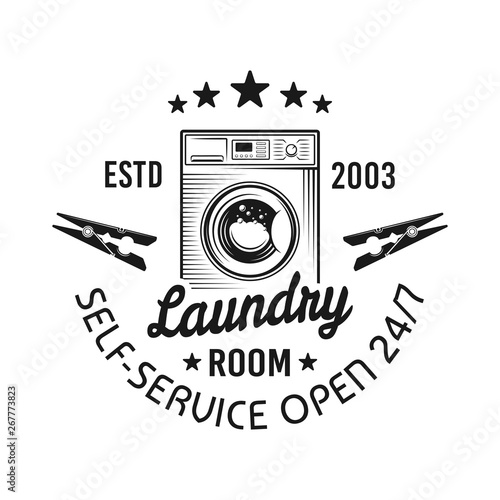 Laundry room vector emblem, label, badge or logo
