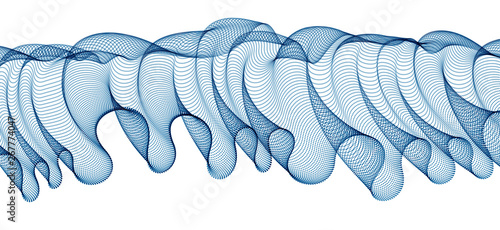 Dynamic wave transparent tulle textile on wind, particles flow, effect in motion. Vector abstract background. 3d shape dots blended mesh, relaxing calming wallpaper.