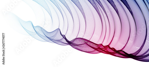 3d particles mesh array, transparent tulle textile on wind flowing. Round points vector effect illustration. Blended mesh, 3d calming tranquil wallpaper.