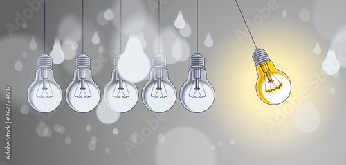 Light bulb Newton cradle pendulum idea, vector illustration.