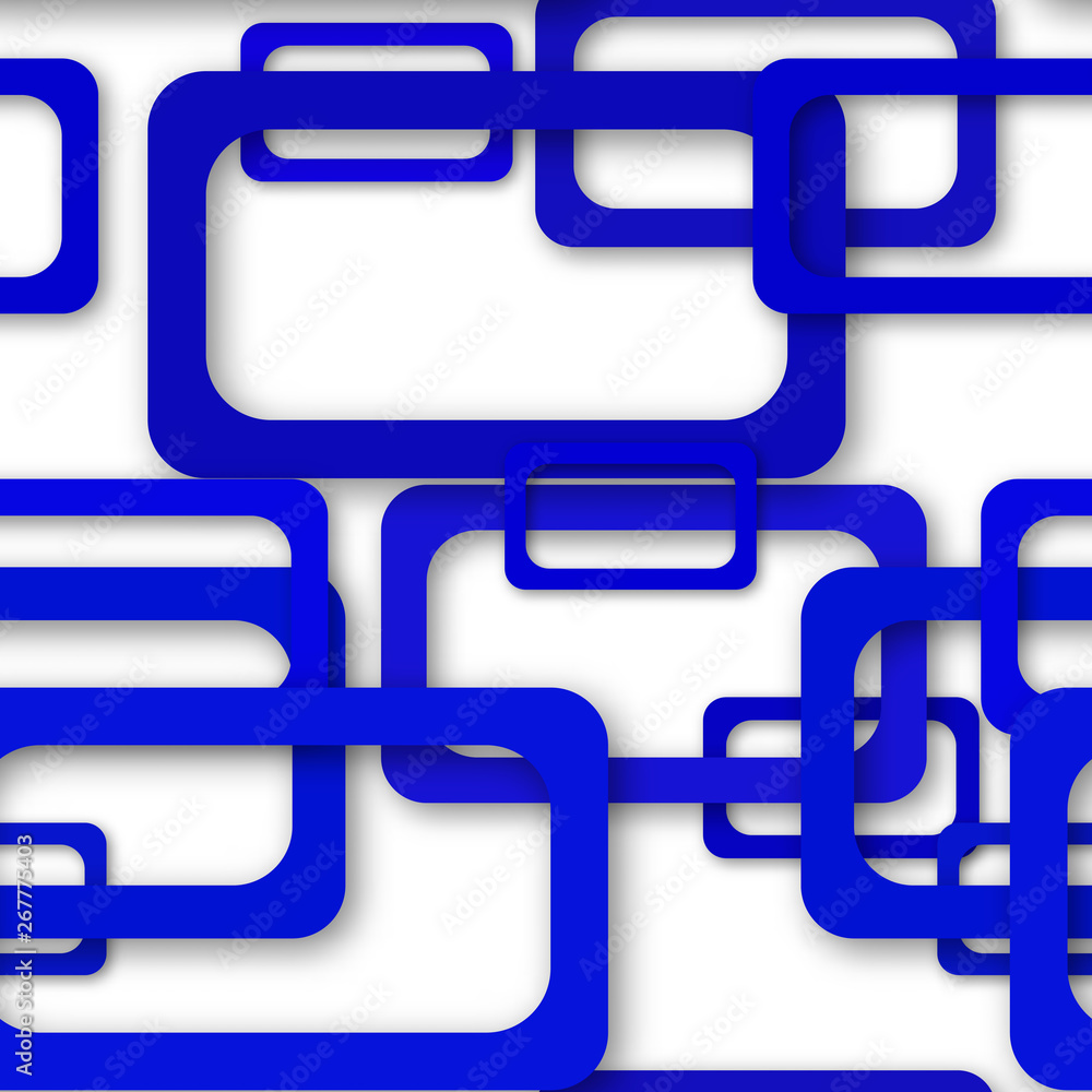Abstract seamless pattern of randomly arranged blue rectangle frames with soft shadows on white background Abstract seamless pattern of randomly arranged blue rectangle frames with soft shadows on white background