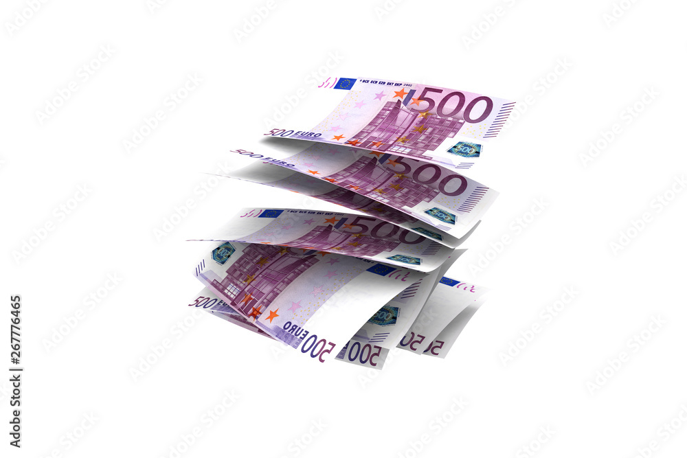 Euro Banknotes Flying and Dropping on White Euro Banknotes Flying and Dropping on White