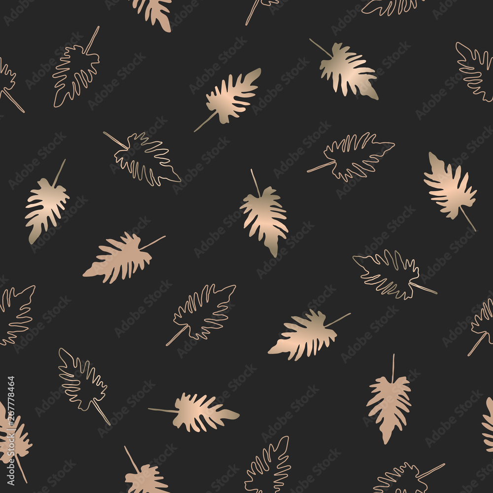 Tropical seamless pattern with glow hand drawn leaves