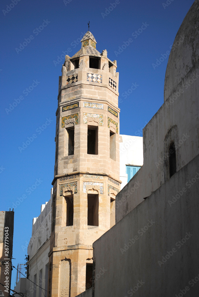 tower in arabic city in tunisia