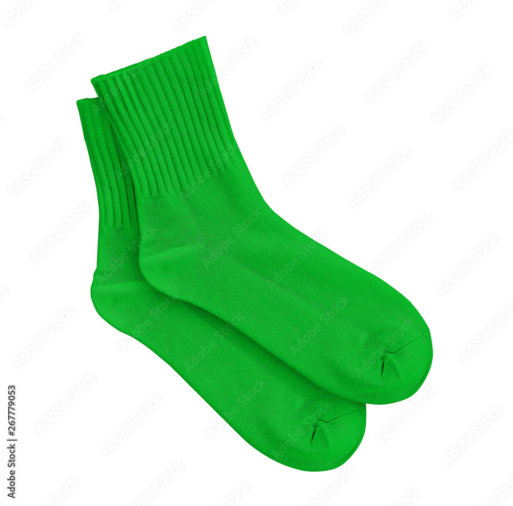 Green socks on an isolated white background. Stock Photo
