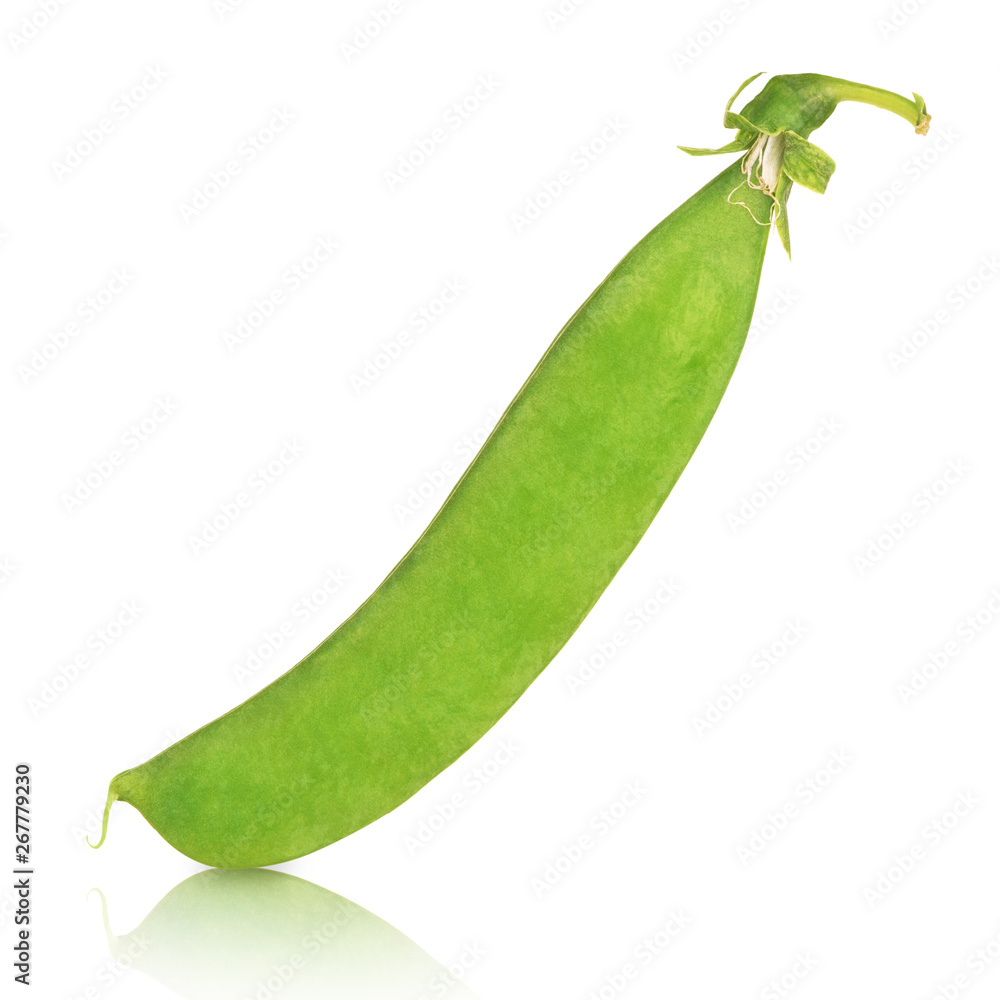 Pod, young green peas close-up isolated on white background Pod, young green peas close-up isolated on white background