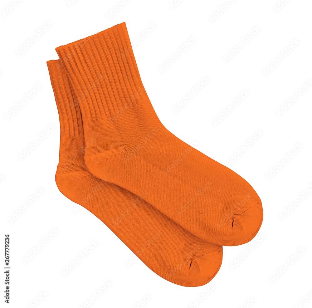 Orange socks on an isolated white background. Stock Photo