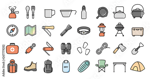 Camping and Outdoor Gear Icon Set