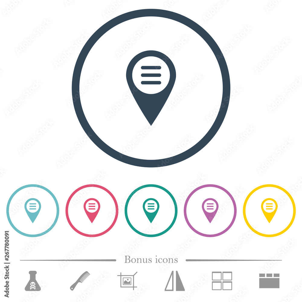 GPS map location options flat color icons in round outlines GPS map location options flat color icons in round outlines