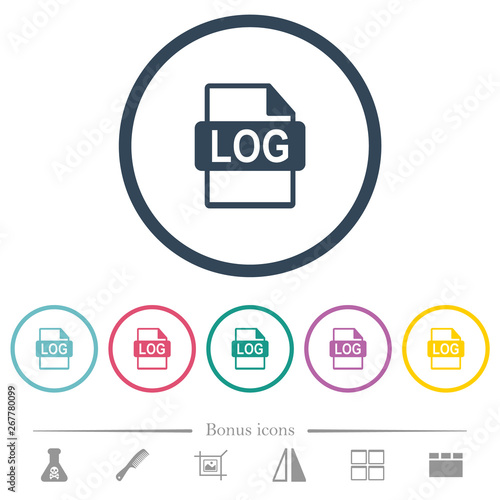 LOG file format flat color icons in round outlines