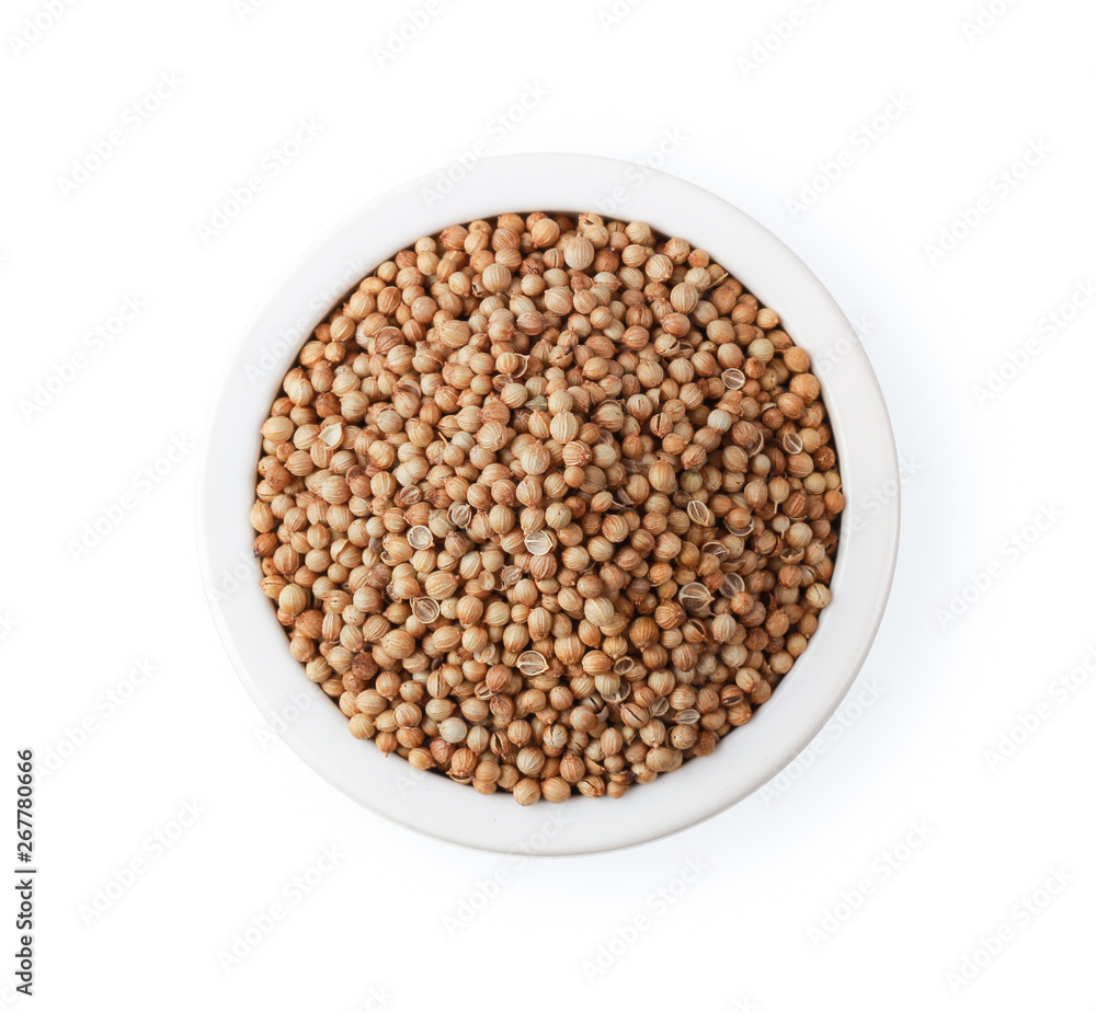 heap of mustard seeds in bowl isolate on white background. top view heap of mustard seeds in bowl isolate on white background. top view
