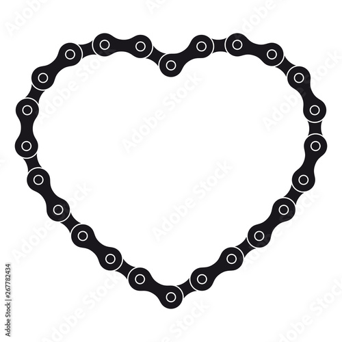 Vector black heart created from bike chain. Isolated on white background.