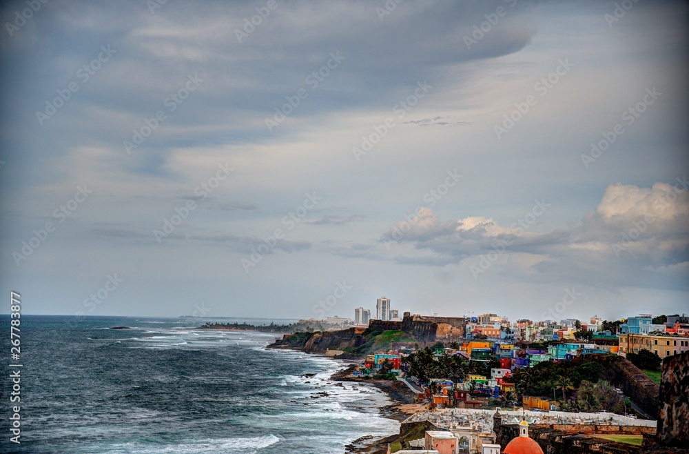 San Juan, Puerto Rico northern shoreline with sky scrapers in distance