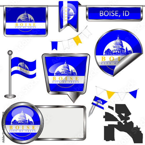 Glossy icons with flag of Boise, ID