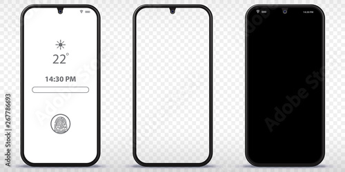 Mobile Phone Vector Mockup With Transparent, Black and Lock Screen