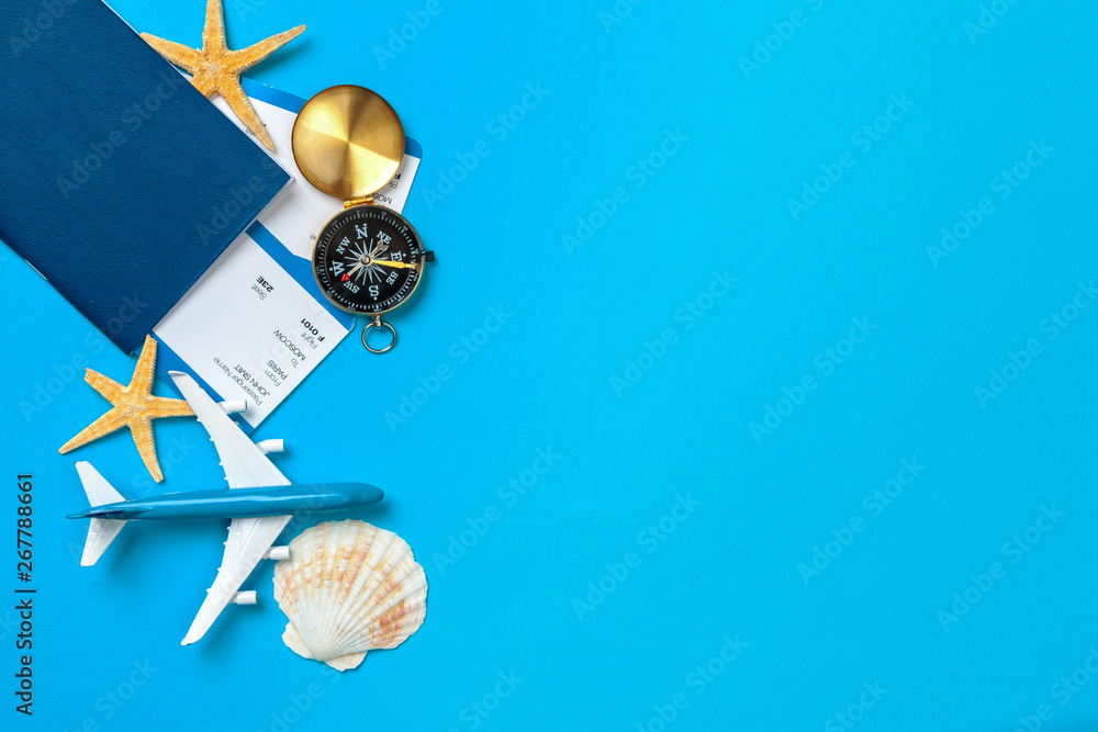 Time to Travel. Idea for tourism with tickets and compass. Stock Photo