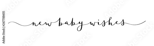 NEW BABY WISHES black vector brush calligraphy banner