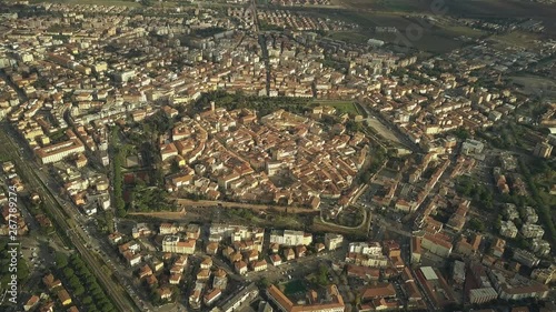 Aerial view of star shaped old city walls of Grosseto. Tuscany, Italy