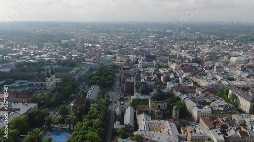 Wallpaper Mural Aerial Roofs and streets Old City Lviv, Ukraine. Central part of old city. European City in spring. Populated areas of the city. Panorama of the ancient town. Town Hall, Ukraine Dominican Torontodigital.ca