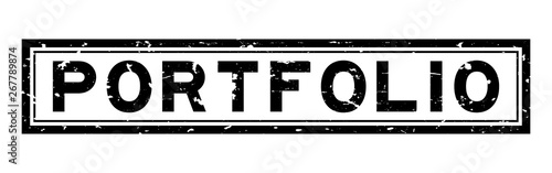 Grunge black portfolio word square rubber seal stamp on white background