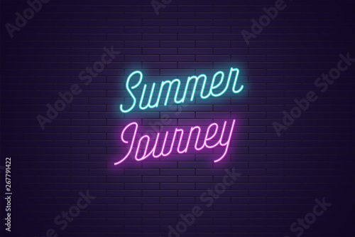 Neon lettering of Summer Journey. Glowing text