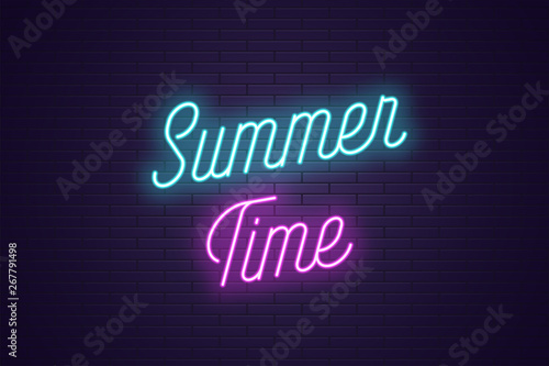 Neon lettering of Summer Time. Glowing text