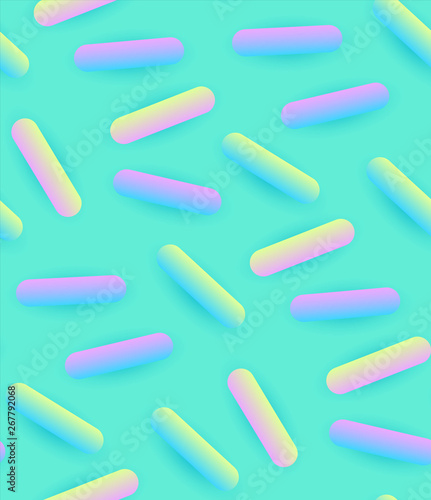 Seamless Pattern with Mint Glaze and Trendy Gradient Decorative Sprinkles. Candy, Donut and Ice Cream Design. Sweet Sweets.