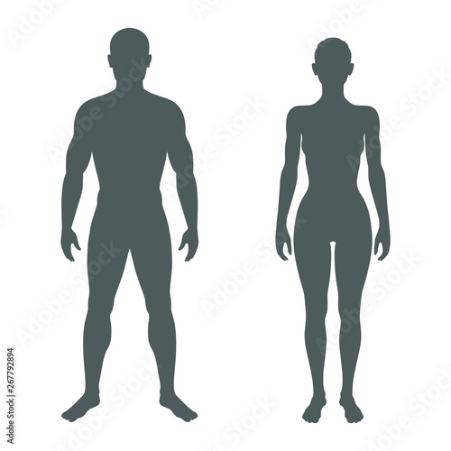 Male and female body silhouettes. Man and woman isolated symbols on white background. Vector illustration