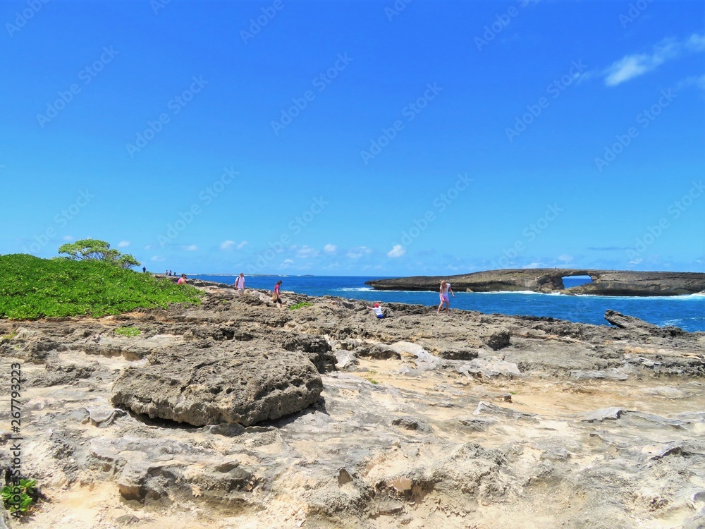 Rocky coast line of Leie Point, a popular tourist attraction on the North Shore of Oahu, Hawaii