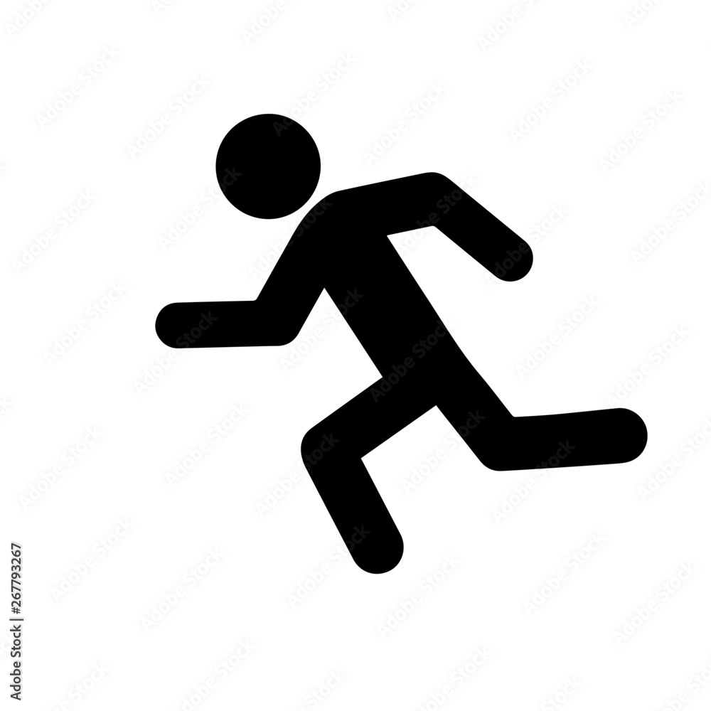 Simple black and white man running on white background