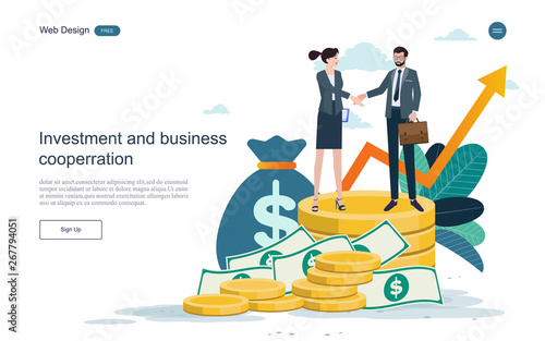 Business concepts for investment. Business cooperation, business growth, return on investment in finance and marketing, analysis and strategy.Vector illustration.