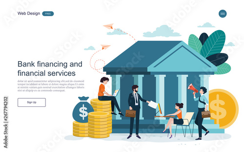 Banking concept.Bank buildings,bank financing, financial services, money exchange, saving money. Vector illustration.