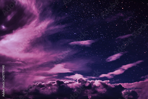 backgrounds night sky with stars and moon and clouds.