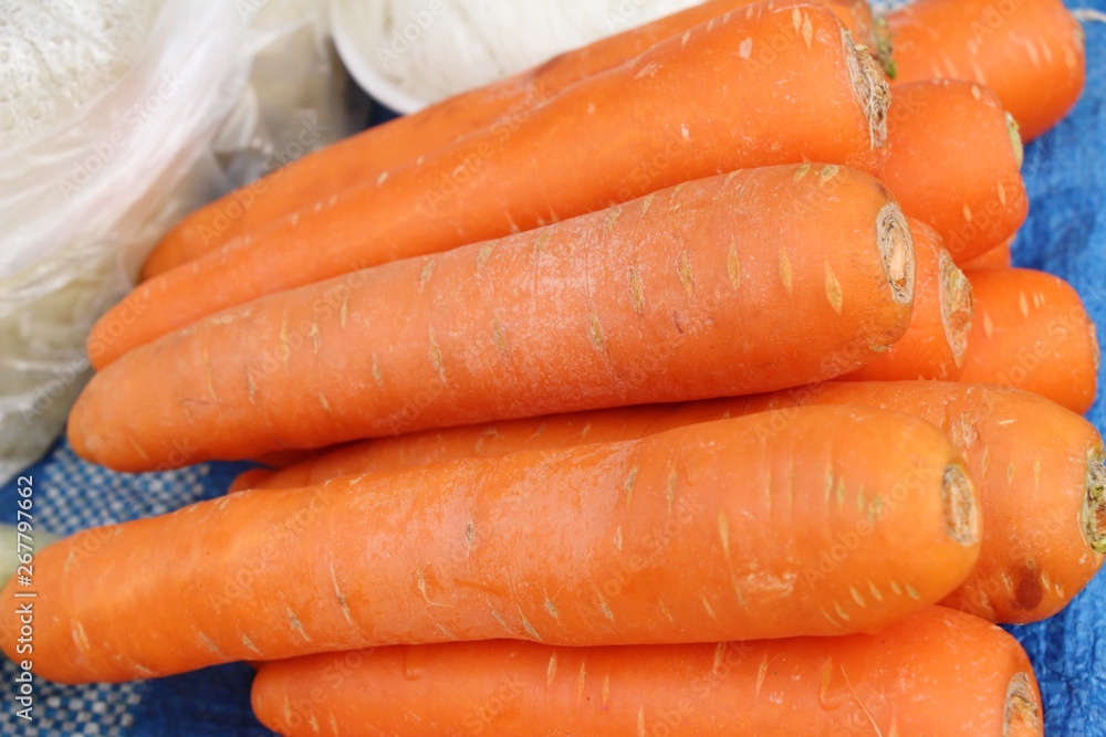 Fresh organic carrots for cooking in market Fresh organic carrots for cooking in market