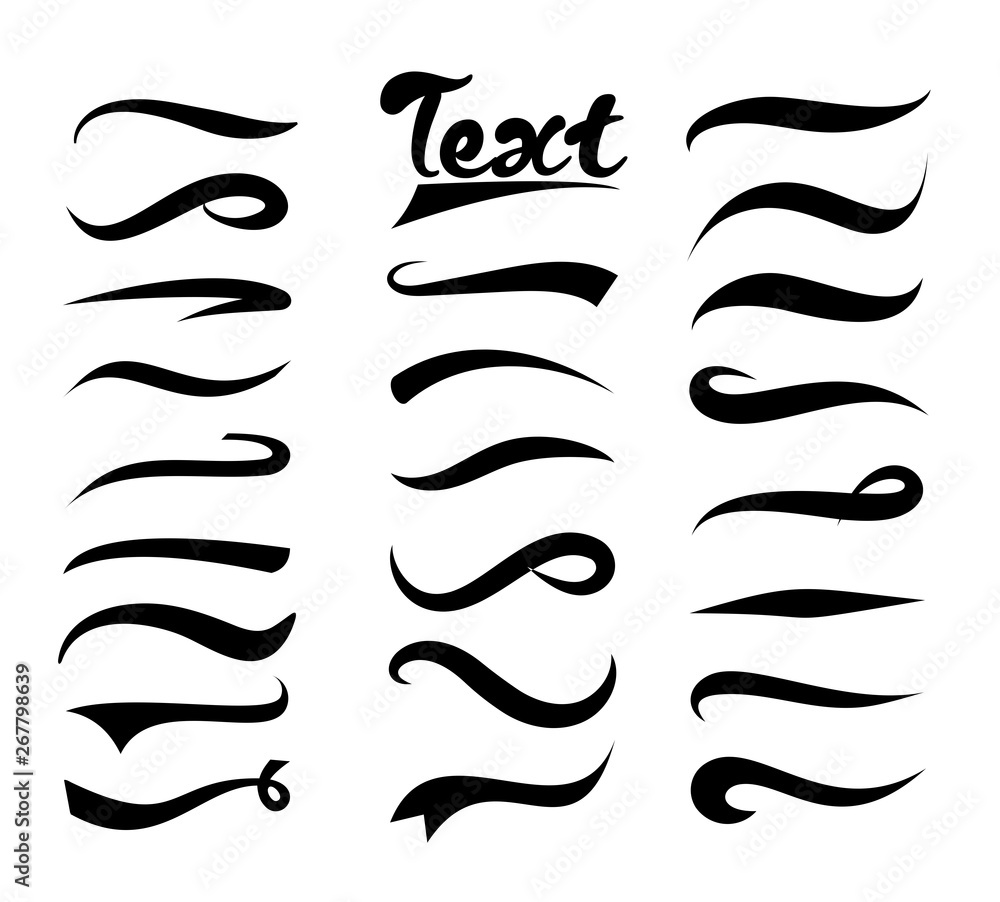 Fototapeta Vector illustration set of text elements, Texting tails collection. Swirling swash and swoosh. Elements for text and logos isolated on white background.