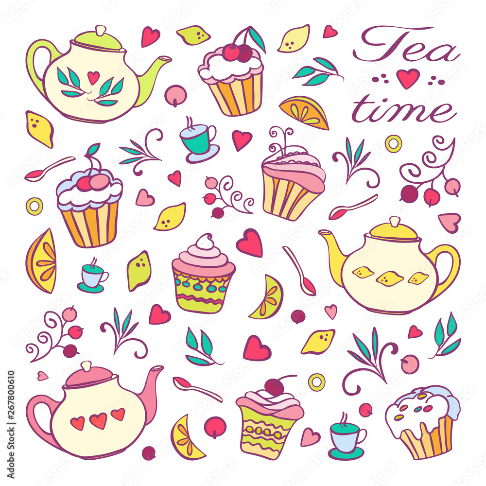 Set of tea design elements Set of tea design elements