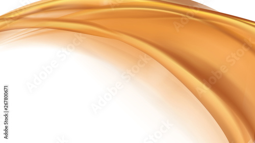 Orange golden flowing liquid vector abstract background. Streams of oil, honey or fluid on light background with white element. Template for cosmetic or sale banner or flyer.