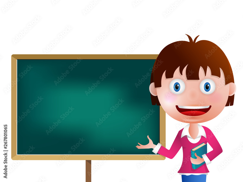 Teacher in front of chalkboard with copy space for your text Teacher in front of chalkboard with copy space for your text