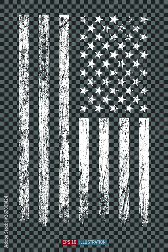 Grunge American flag on transparent background. Template for your design works. Vector illustration.