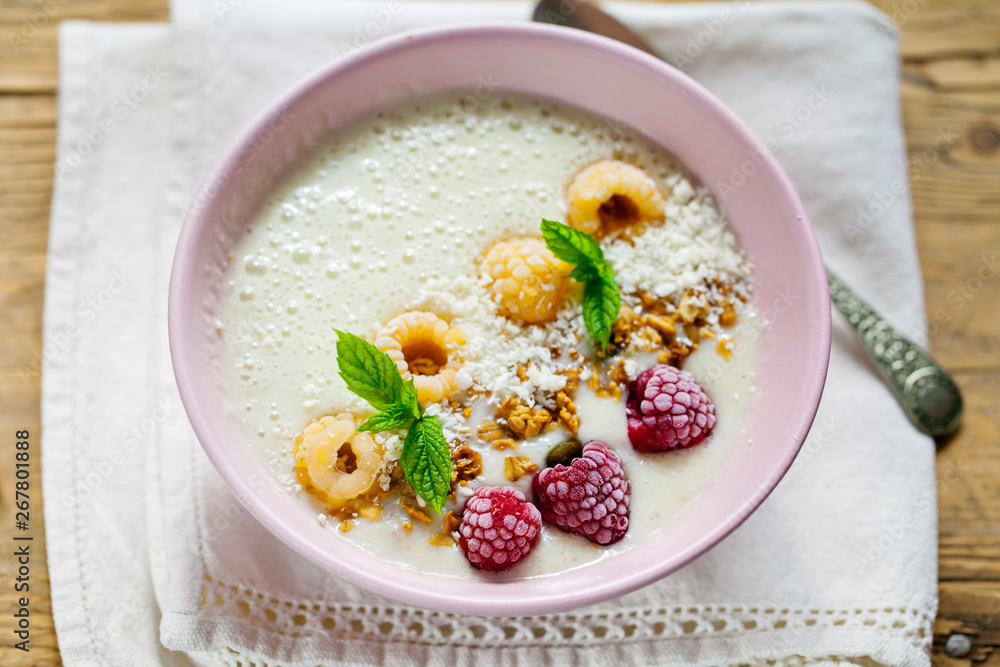 Smoothie with raspberries and nuts Smoothie with raspberries and nuts