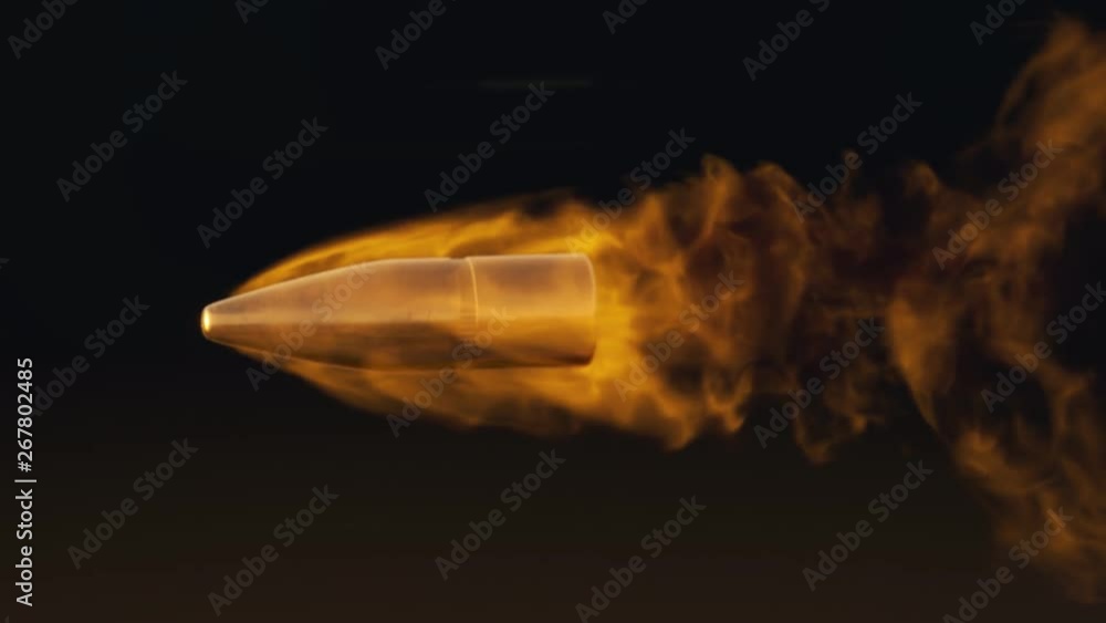 Slow motion shot of shooted bullet with fiery trail. Fire ammunition in slomo. Slow motion shot of shooted bullet with fiery trail. Fire ammunition in slomo.