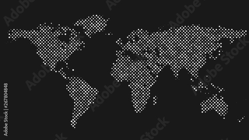Halftone world map background - vector illustration from dots