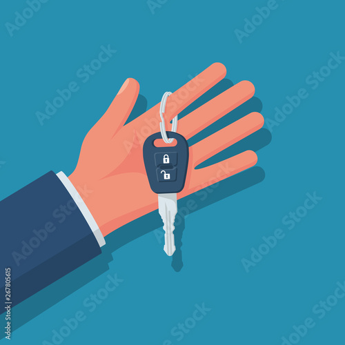 Car key hold in hand vecto