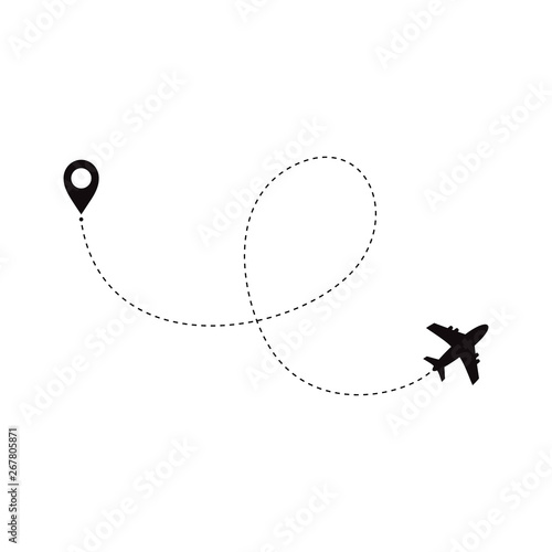Airplane routes with dotted line on white