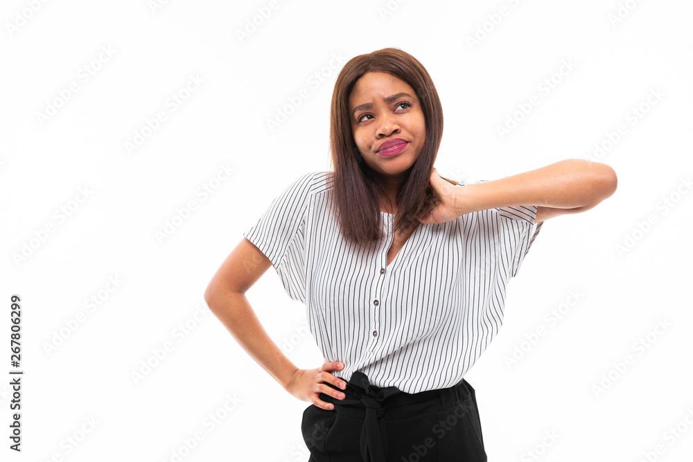 portrait of african young girl possing and gesticulates hands on background portrait of african young girl possing and gesticulates hands on background