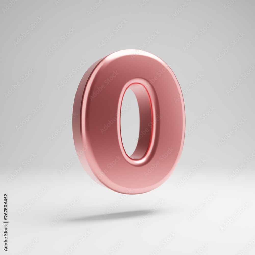 Volumetric glossy Rose Gold number 0 isolated on white background. Volumetric glossy Rose Gold number 0 isolated on white background.