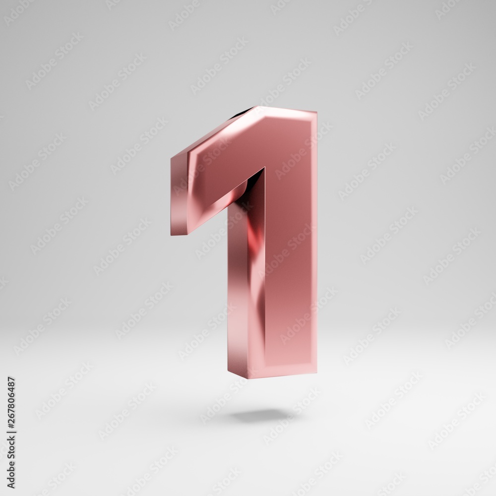 Volumetric glossy Rose Gold number 1 isolated on white background. Volumetric glossy Rose Gold number 1 isolated on white background.