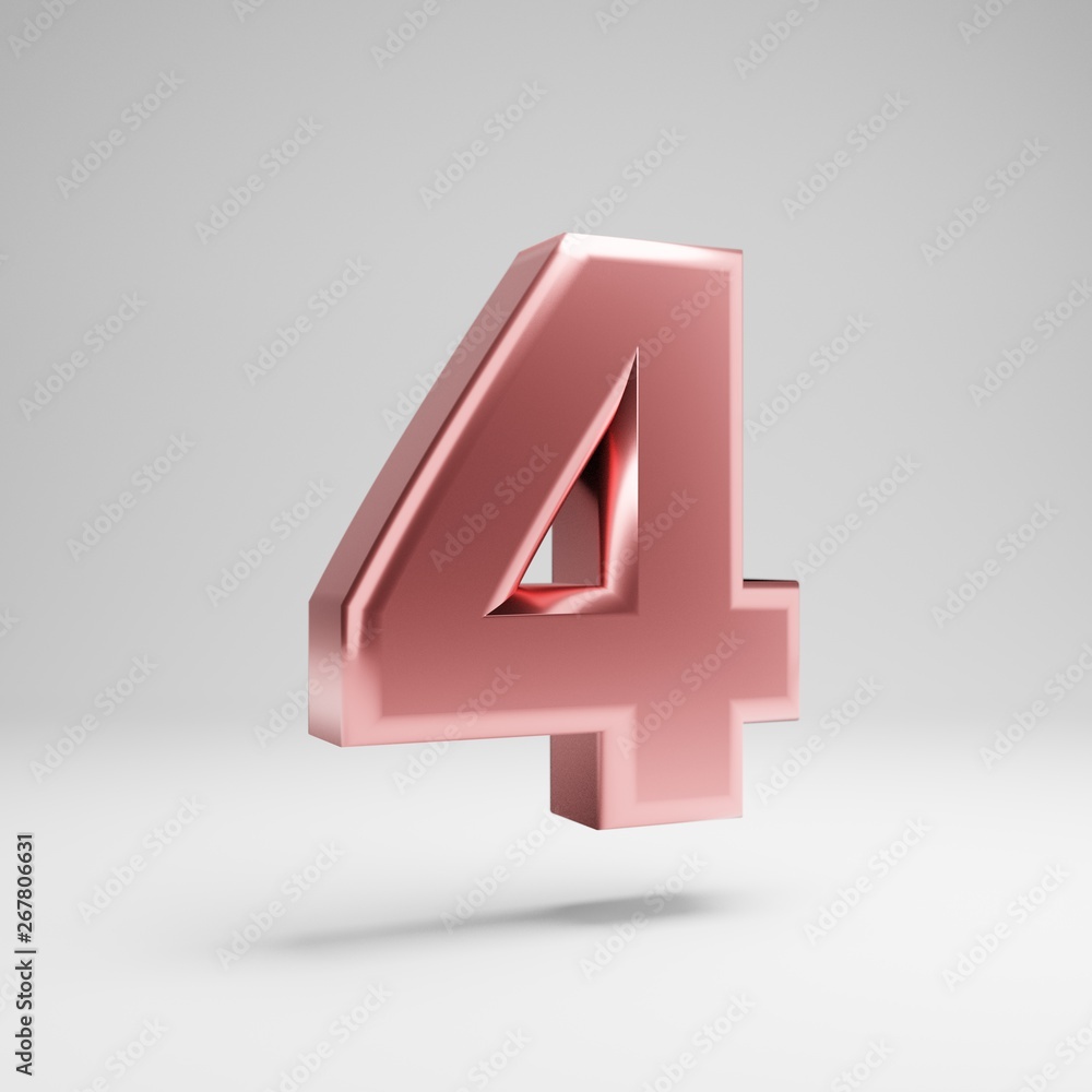 Volumetric glossy Rose Gold number 4 isolated on white background. Volumetric glossy Rose Gold number 4 isolated on white background.