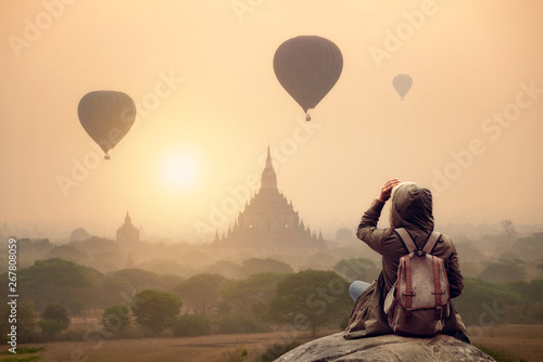 Backpacker traveler in Bagan Mandalay Myanmar