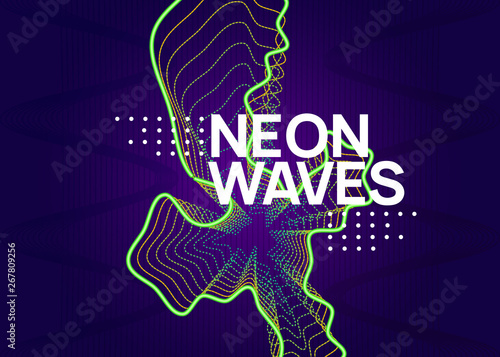 Dj flyer. Cool discotheque banner concept. Dynamic fluid shape and line. Neon dj flyer. Electro dance music. Electronic sound event. Club fest poster. Techno trance party.